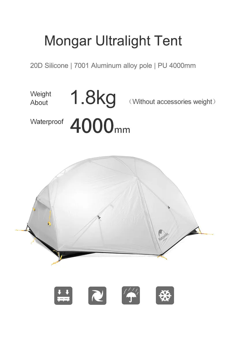Ultralight 2-Person Waterproof Trekking Tent 20D Nylon 1.8kg