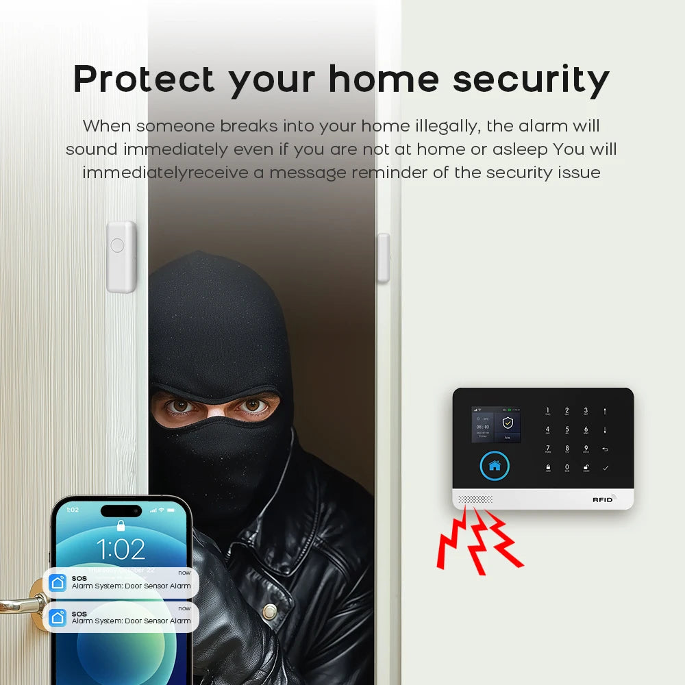 PGST WiFi GSM 2G Tuya Smart Life Home Alarm Security System Kit Alexa Automation Alarm Security Protection Door Motion Detector