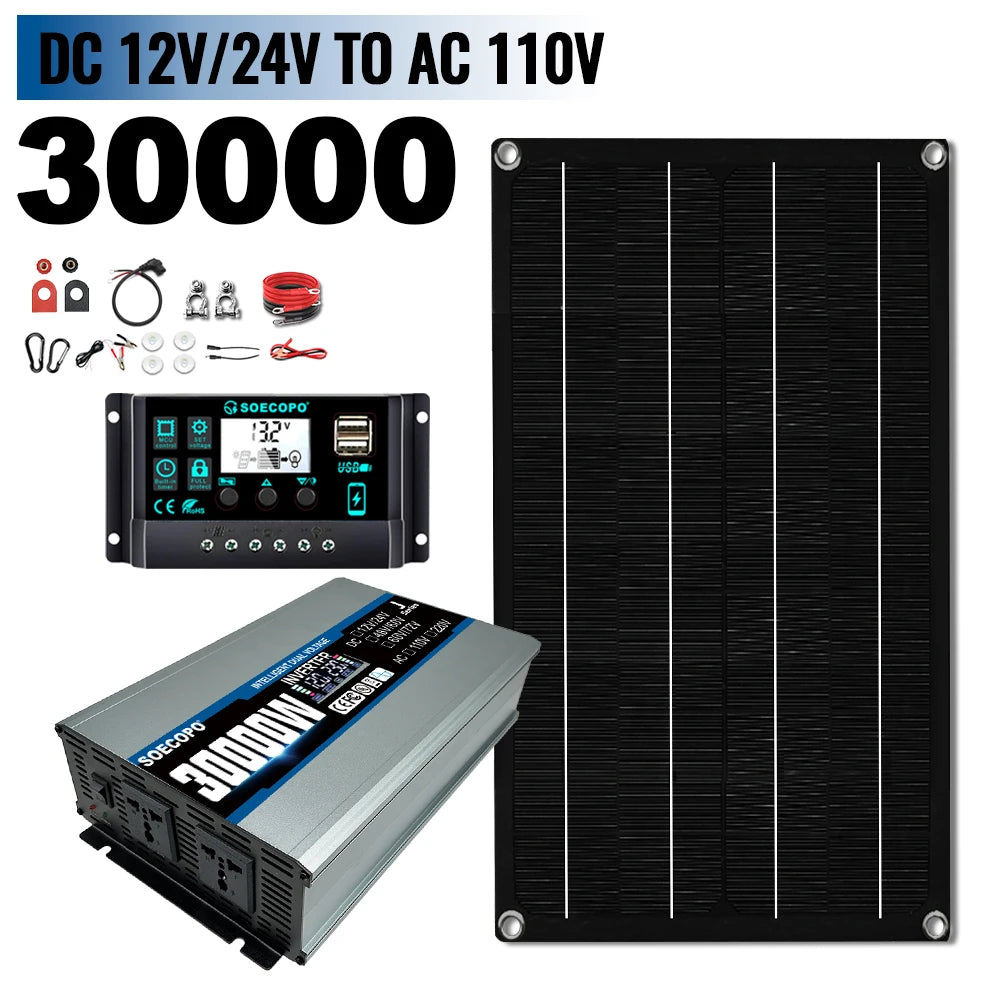 30000W solenergisystem sæt med 800W panel og 2200W inverter