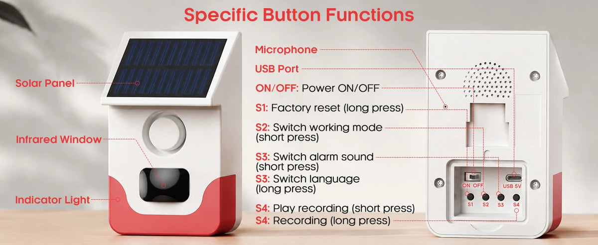 120° Detection Solar Alarm 120dB 4 Working Modes Solar-powered PIR Motion Detection Alarm For Home Courtyard Security