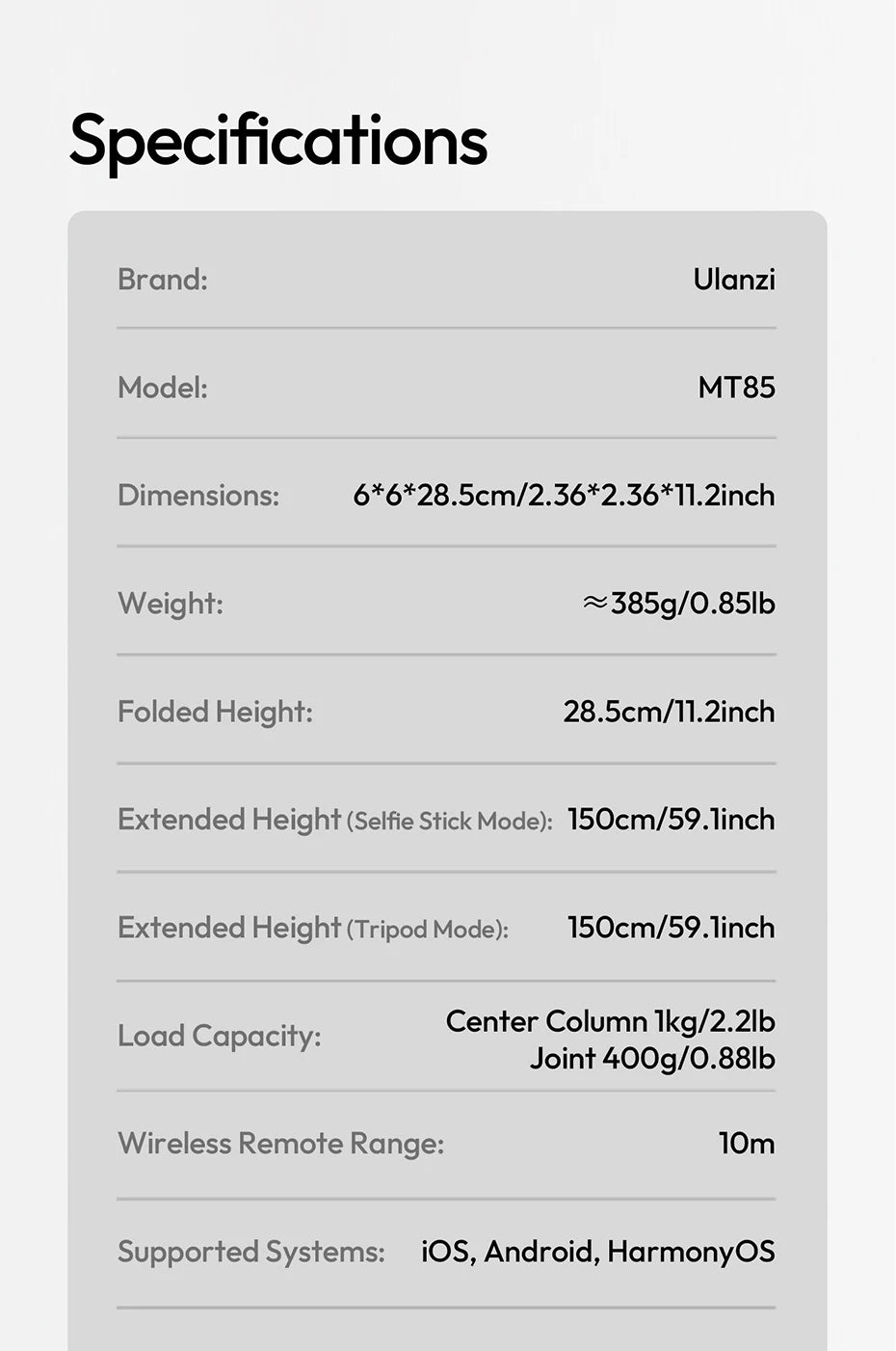 Ulanzi MT-85 MagSafe telefónny statív a selfie tyč 150 cm s diaľkovým ovládaním