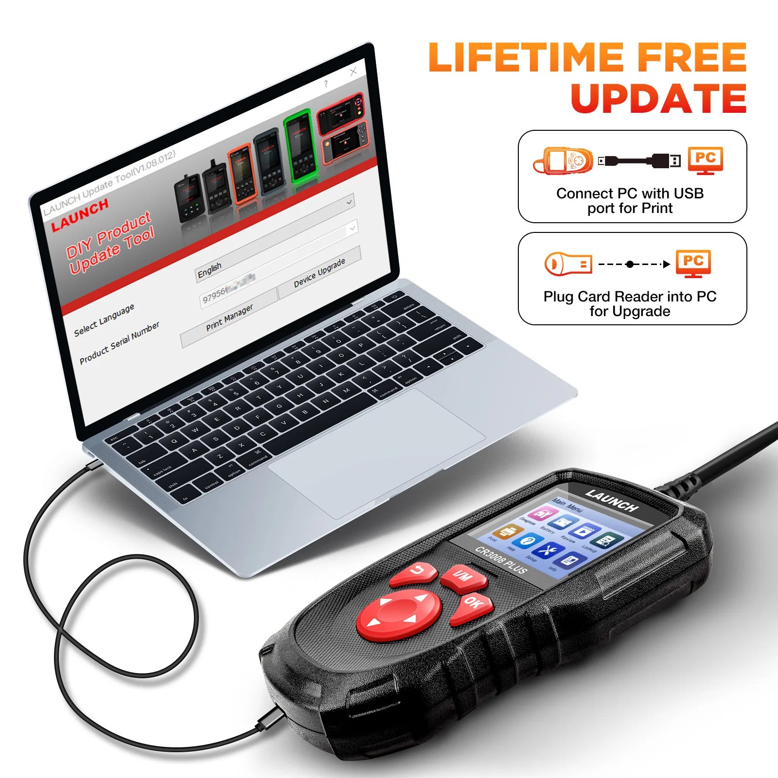 OBD2 Scanner Code Reader with Engine Diagnostics & Battery Test