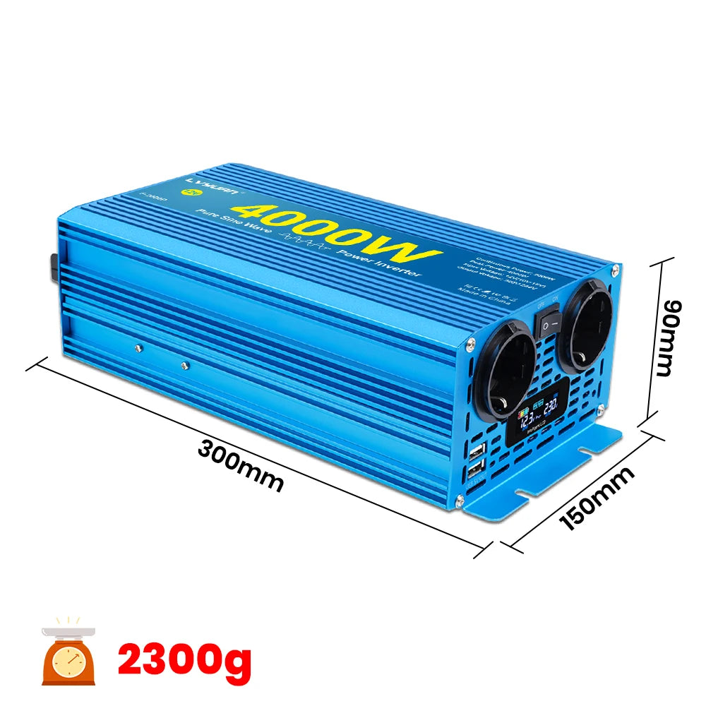 Lvyuan Pure Sine Wave Inverter 2000W DC 12V 24V to AC 220V 240V Continuous Power 2000W Inverter