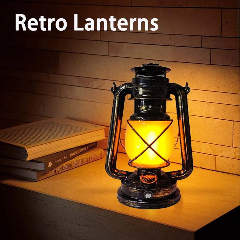 Retro Rechargeable Lantern with Flame Effect