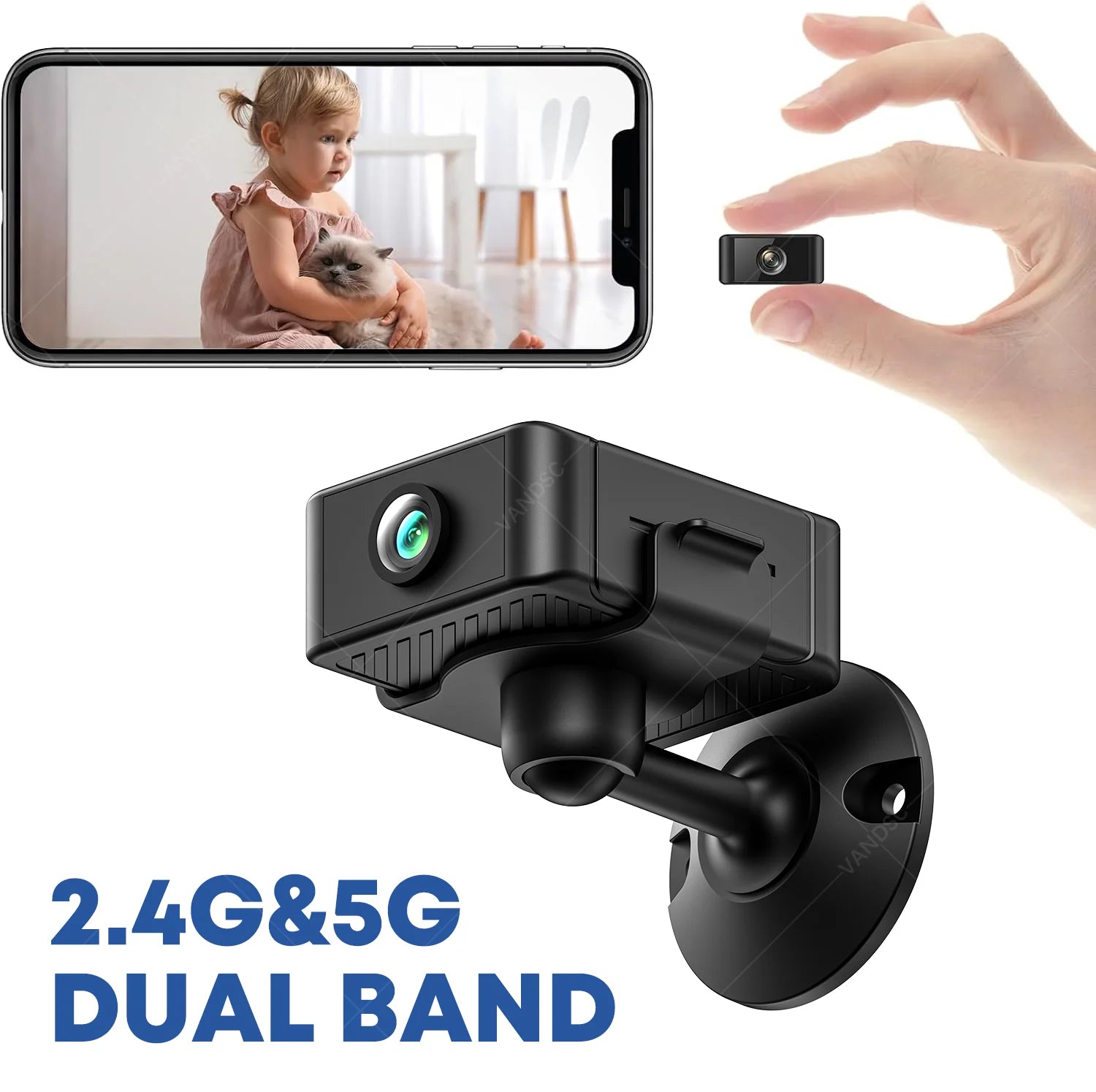 2.4G & 5G WiFi Mini Security Camera Indoor 4K Motion Detection Alerts Night Vision 4H Battery Life Surveillance Baby Camera