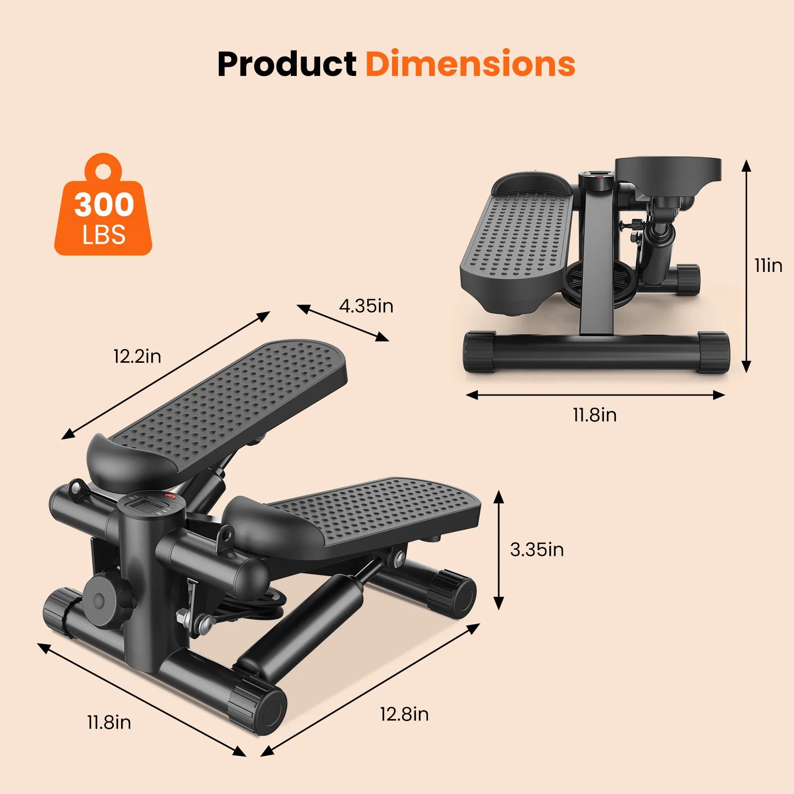 Mini Stepper med motståndsband och LCD-skärm, kapacitet 300 lbs