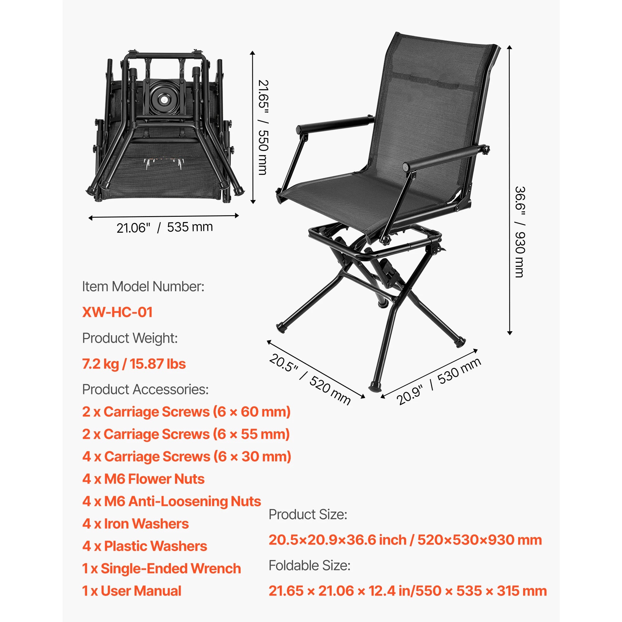SucceBuy Hunting Chair 360° Silent Swivel Foldable Blind Chair Steel Frame Ground Stool Seat 300Lbs/350Lbs Capacity for Fishing