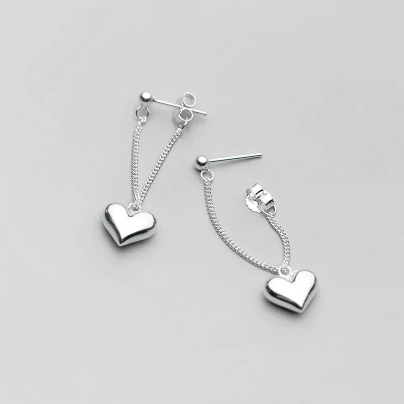 925 Sterling Silver Heart Chain Earrings for Women