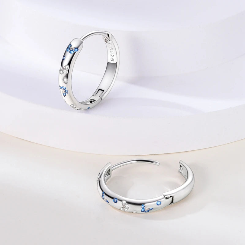925 Sterling Silver Colored Zirconium Stars Hoop Earrings For Women Jewelry Anniversary WeddingMaking Jewelry Gift