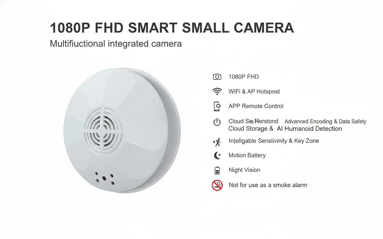Μίνι Κάμερα Ασφαλείας 1080P HD, WiFi Απομακρυσμένη Προβολή, Ανίχνευση Κίνησης & Εγγραφή, Τοποθέτηση στην Οροφή για Οικιακή/Επαγγελματική/Ξενοδοχειακή Εσωτερική Χρήση