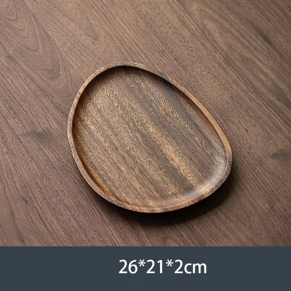 Walnut Round and Leaf Tea Tray, Retro Wooden Serving Platter