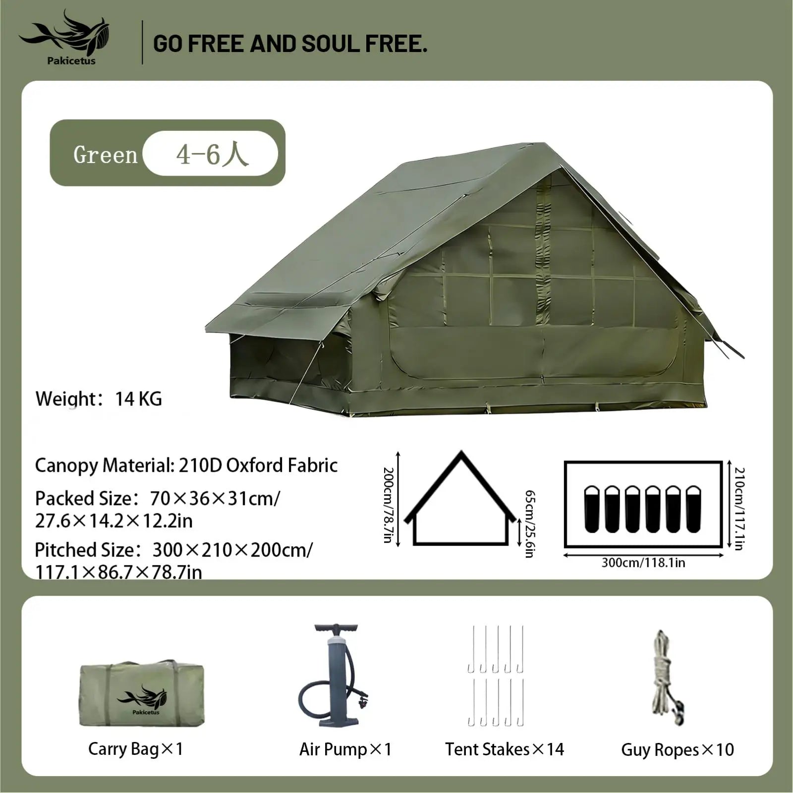 Inflatable Camping Tent for 4-8 Persons with Carry Bag
