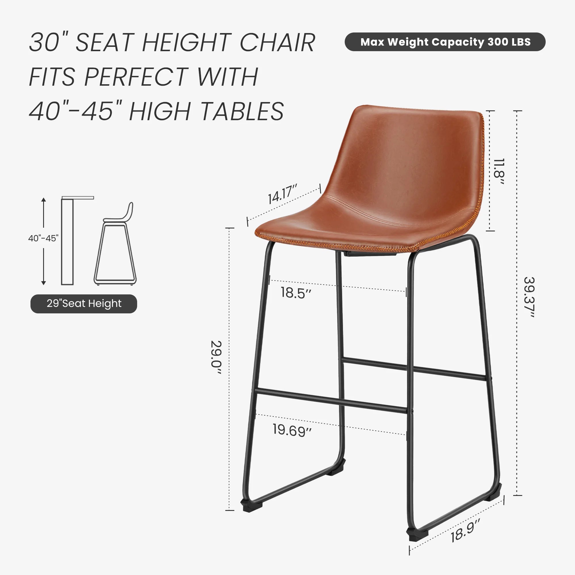 Counter Height Bar Stools Set of 2 Faux Leather with Back