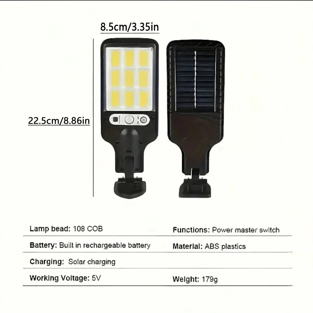 Solar Outdoor Motion Sensor Wall Light, 108 LED, Remote Control, IP65 Waterproof