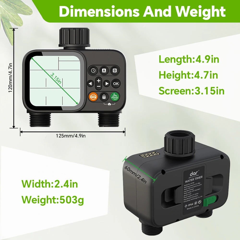 Two-Outlet Garden Watering Timer with LCD