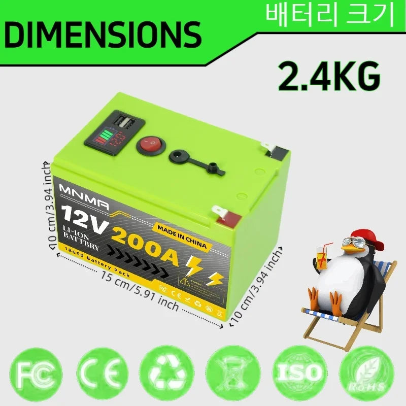 12V 200Ah LiFePO4 Solar-Batterie, Tiefzyklus Wiederaufladbare integrierte BMS Lithium 200000mAh für Power Wheels, Scooter, Fischfinder
