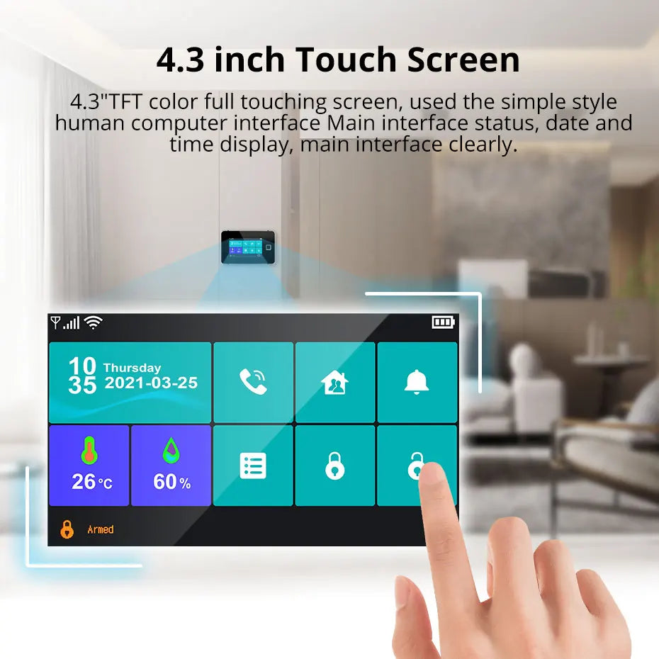 Desde España Entrega Kerui Sistema de Alarma 4G WiFi para Hogar Pantalla Táctil de 4.3 pulgadas Funciona con Tuya 433MHz Alarma de Burglar Seguridad