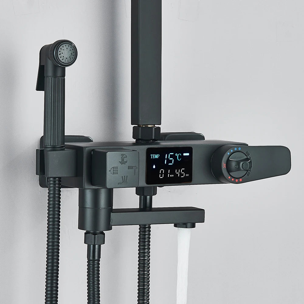 Black Digital Display Thermostatic Shower Faucet Set