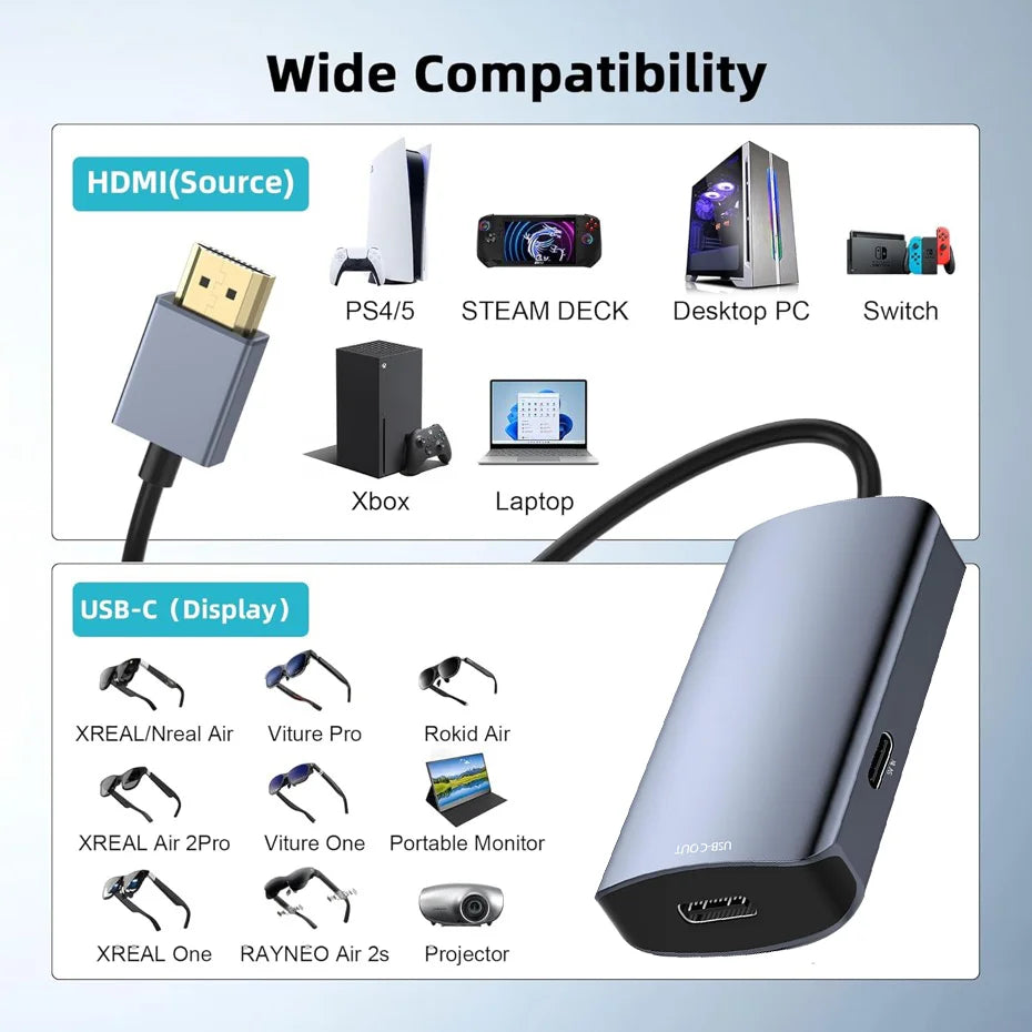 HDMI to USB-C Display Adapter with Power Input