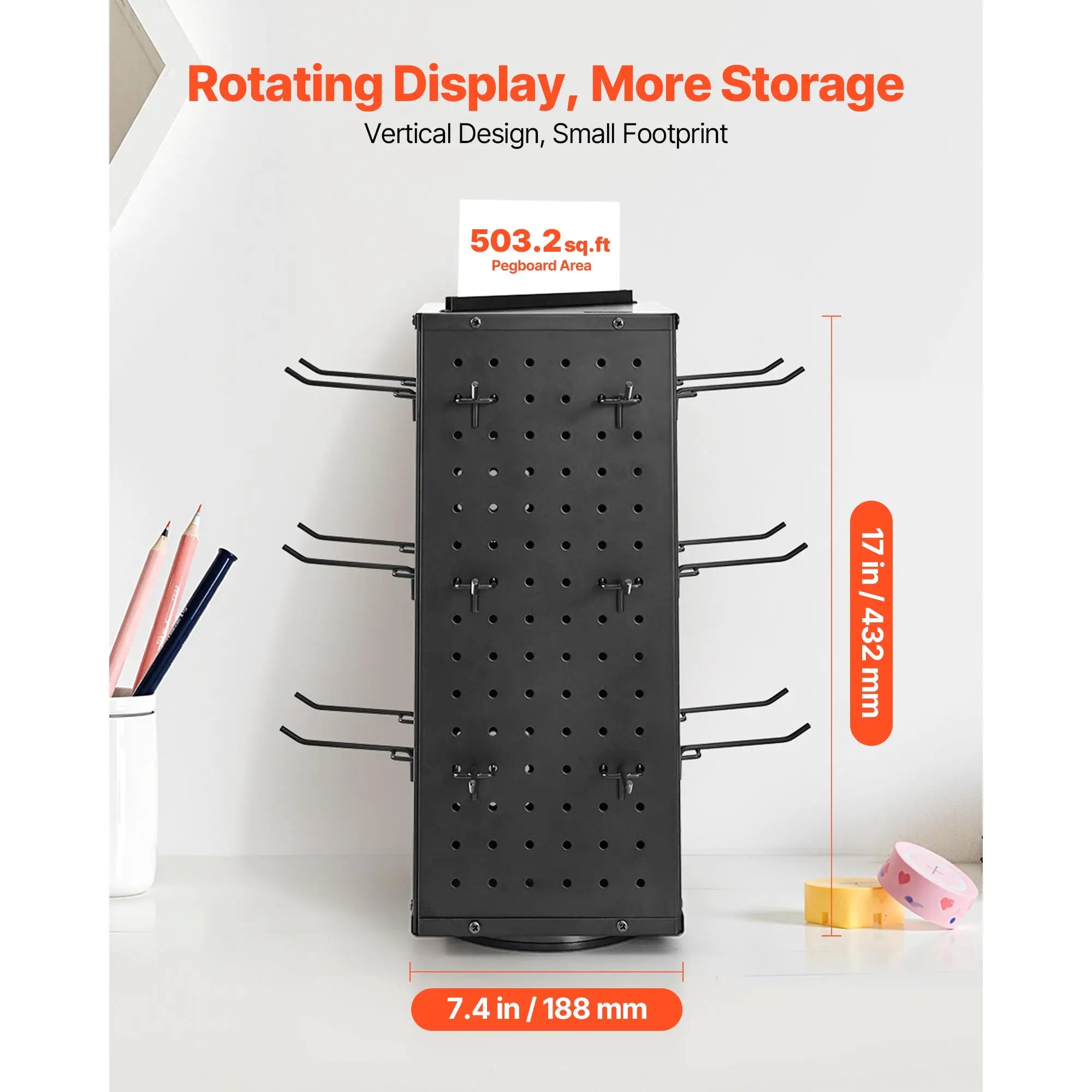 Support ROTATEUR SucceBuy - Panneau d’affichage rotatif à 4 côtés avec sélecteur en pegboard, présentoir à socles rotatifs avec 24 crochets pour magasin de bijoux et boutique de vente au détail