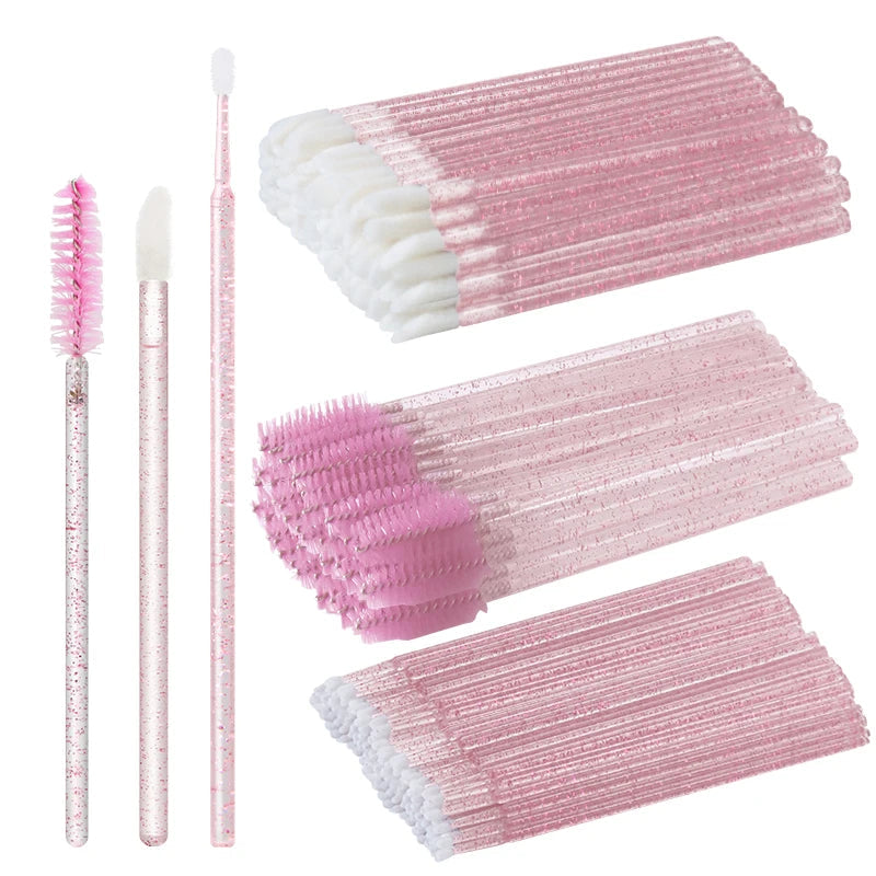 ANNAFRIS 50Pcs Disposable Eyelash Brush Soft Head Crystal Eyebrow Brush Lash Extension Brush Mascara Wand Makeup Tool