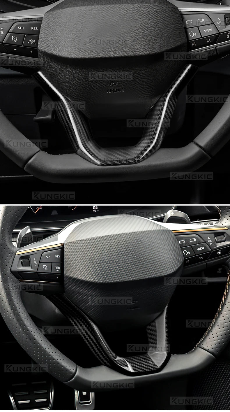Dry Carbon Fiber Steering Wheel Bottom Trim for Seat and Cupra