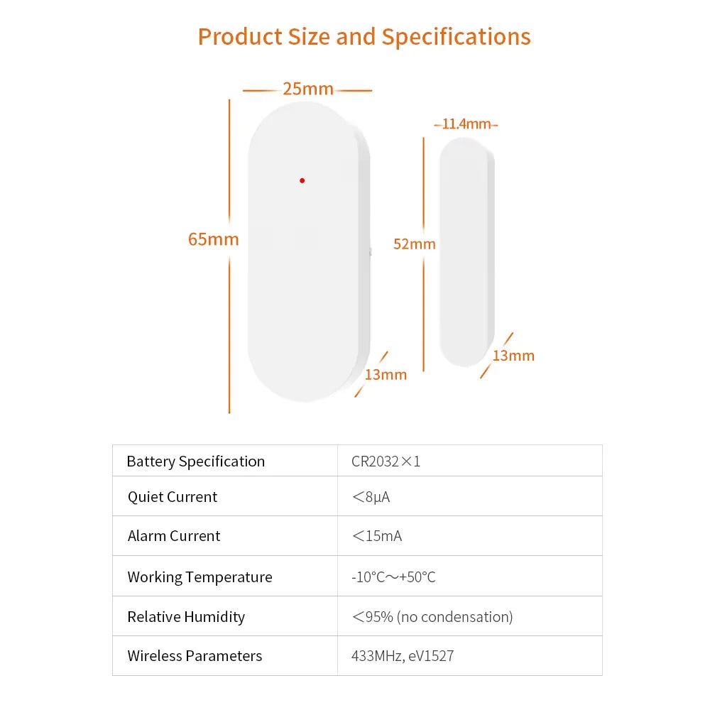 Staniot Smart 433MHz Detector de Puerta y Ventana Inalámbrico Magnético Sensor de Puerta Ventana para Home Alarm Accessories para Sistema antirrobo