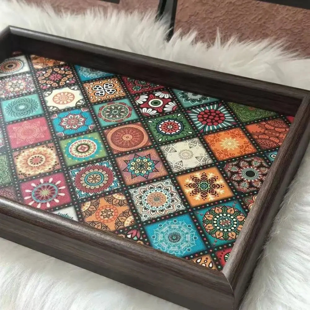 Tabuleiro de madeira de estilo boémio, 30 × 20cm