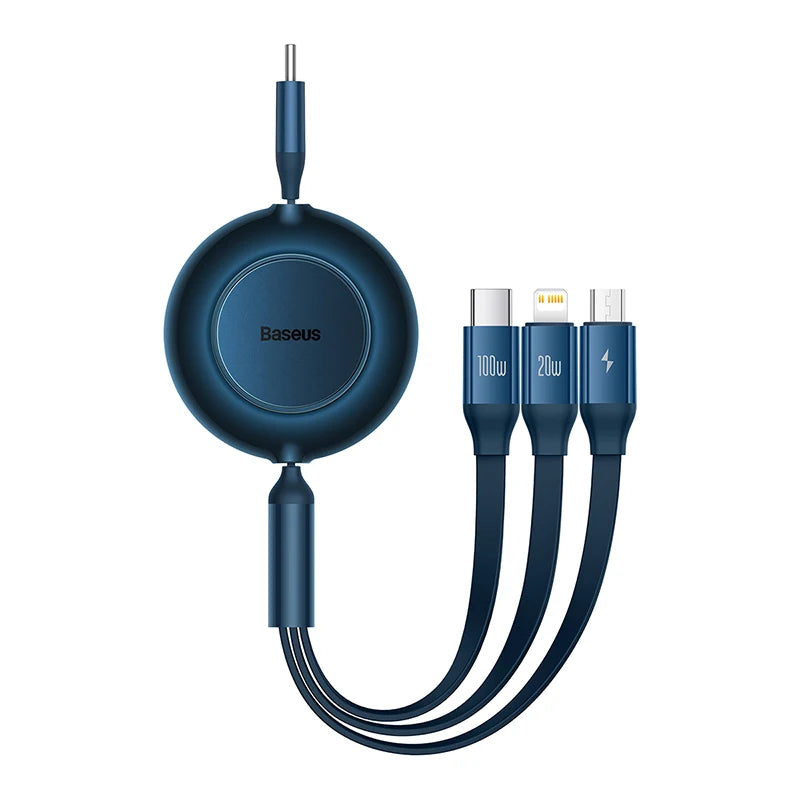 Vysúvací 100W 3v1 USB-C nabíjací kábel pre notebook a telefón