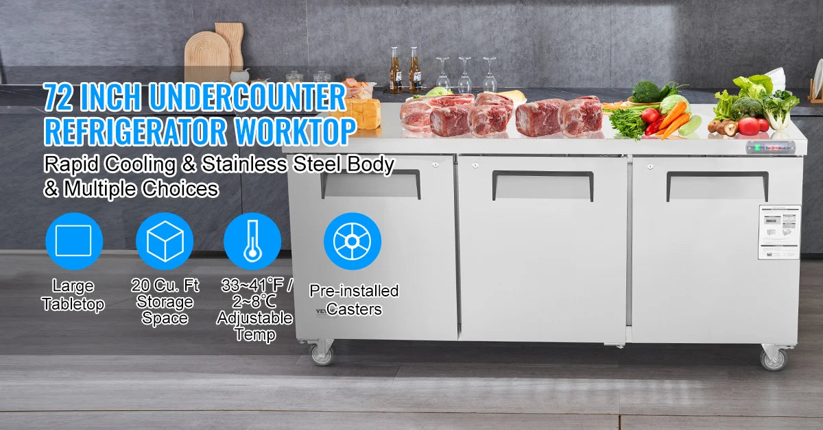 72" Commercial Sandwich Prep Table Fridge 20 Cu.Ft Stainless Steel