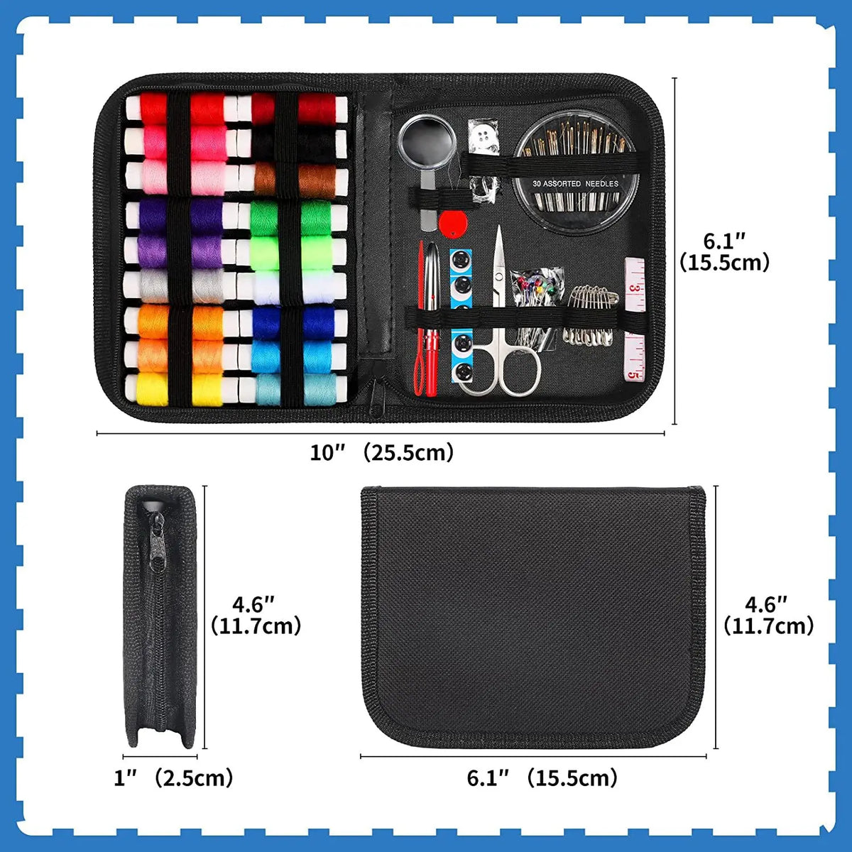 Kit de costura compacto y portátil para principiantes y profesionales, incluye agujas, hilo, tijeras y otros accesorios esenciales