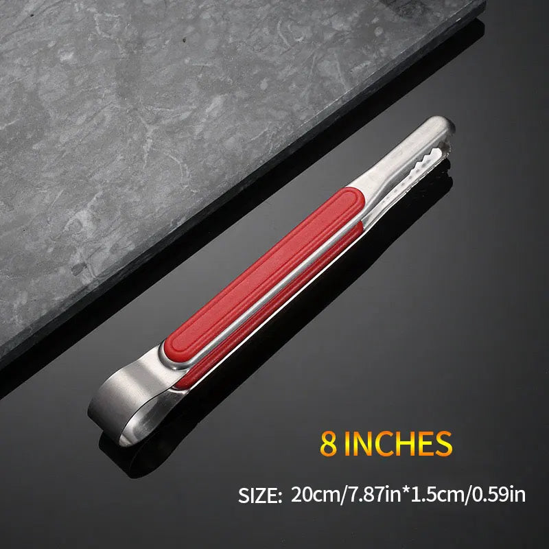 Pince de cuisine en acier inoxydable, poignée rouge ou noire