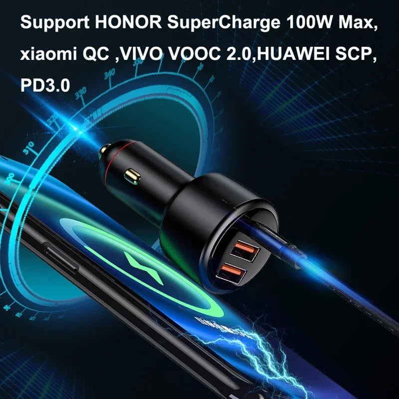 Three-Port USB Car Charger, 2 USB-A and 1 USB-C
