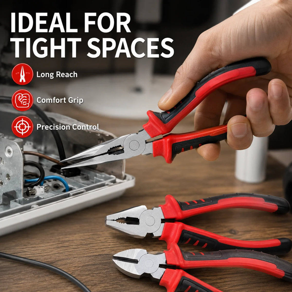 3 Types Pliers Set, Heavy Duty Combination Long Nose Diagonal Cutter Pliers, Wire Cutting Gripping Tool Kit for DIY Repair