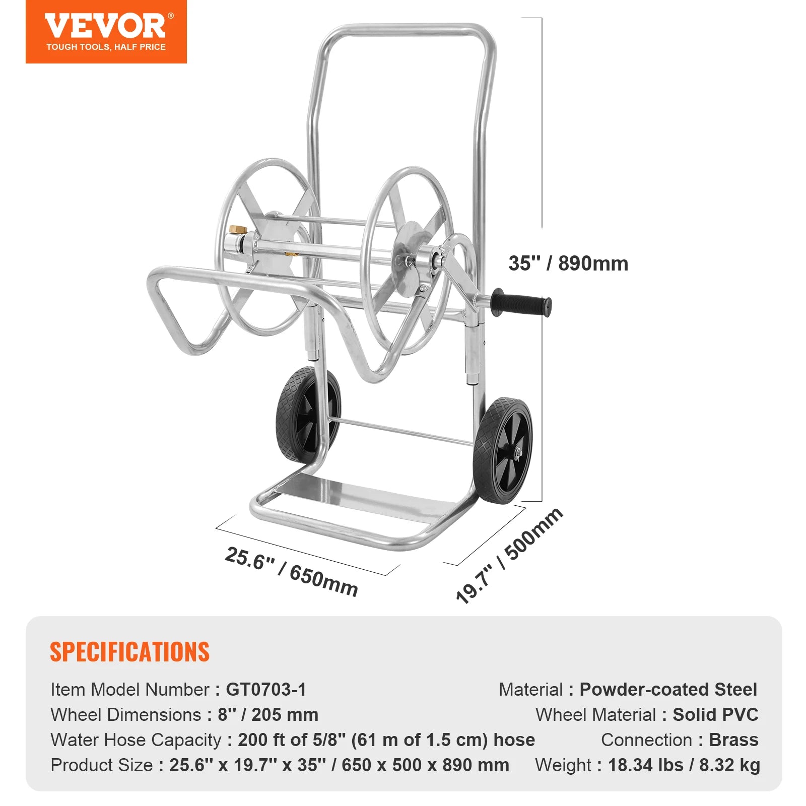 Carrello avvolgitubo da giardino pesante da 250ft con struttura in acciaio e ruote