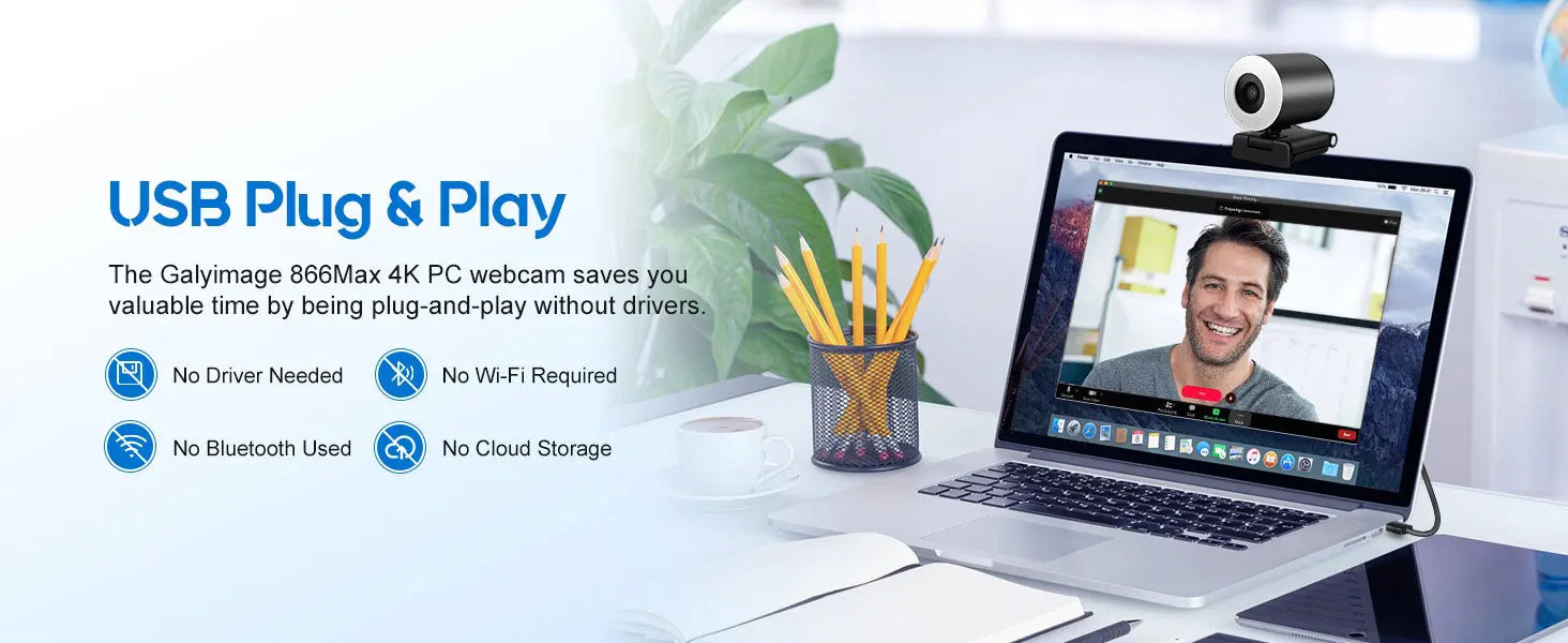 2K Streaming Webcam with Ring Light and Autofocus