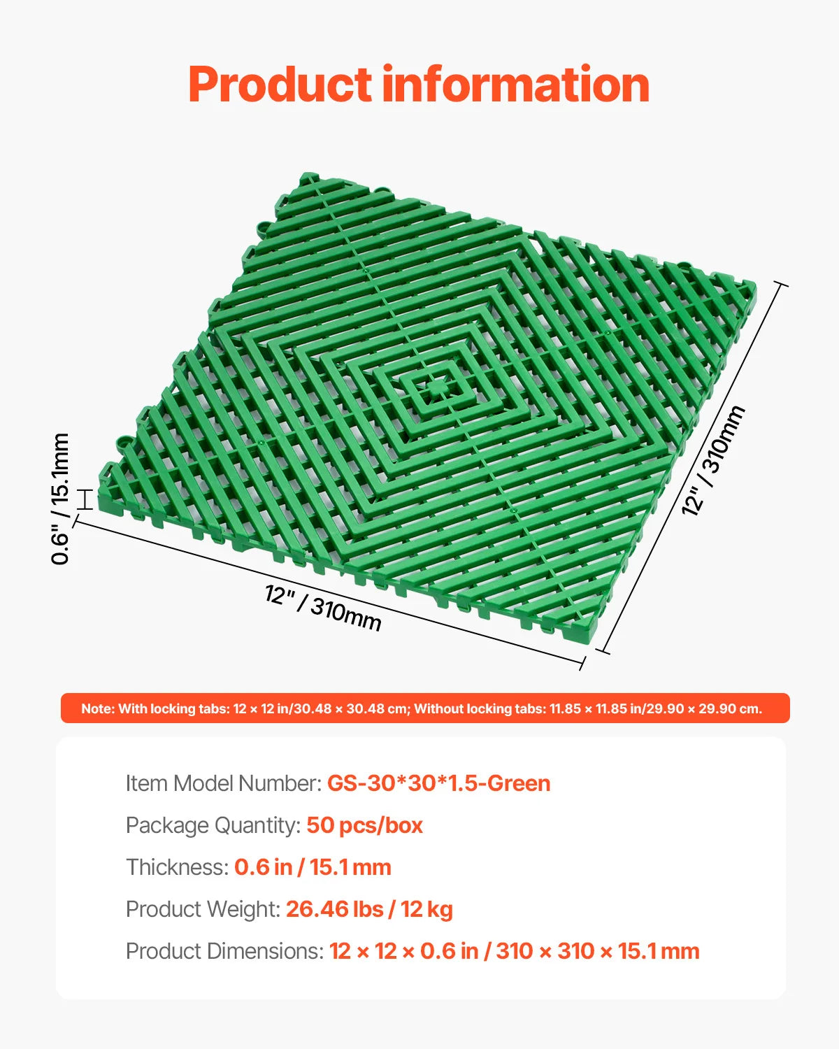 Interlocking Drainage Floor Mats 12x12in Non-Slip Modular Tiles