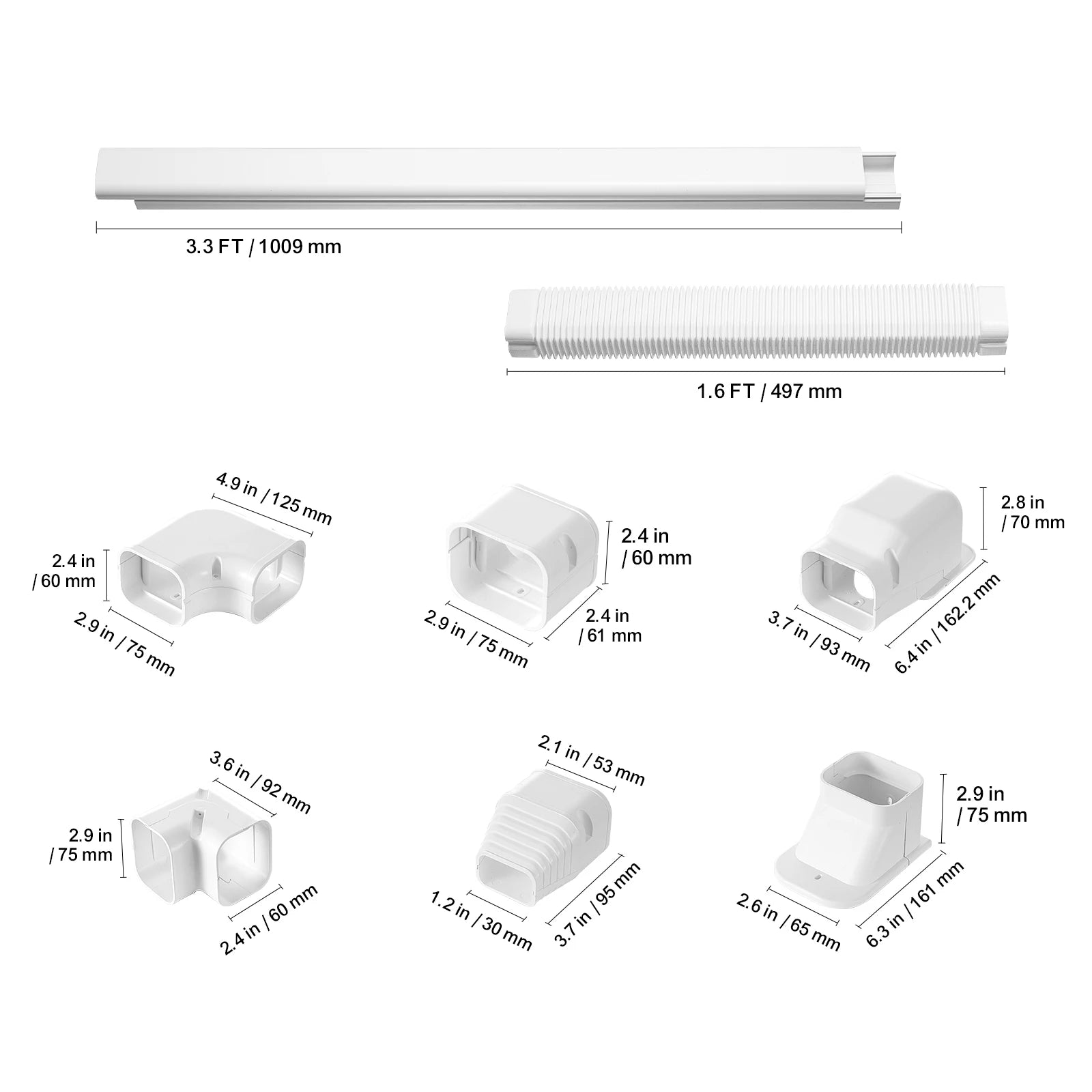 SucceBuy Mini Split Line Set Cover PVC Decorative Pipe Line Cover For Air Conditioner Easy to Install Paintable for Heat Pump