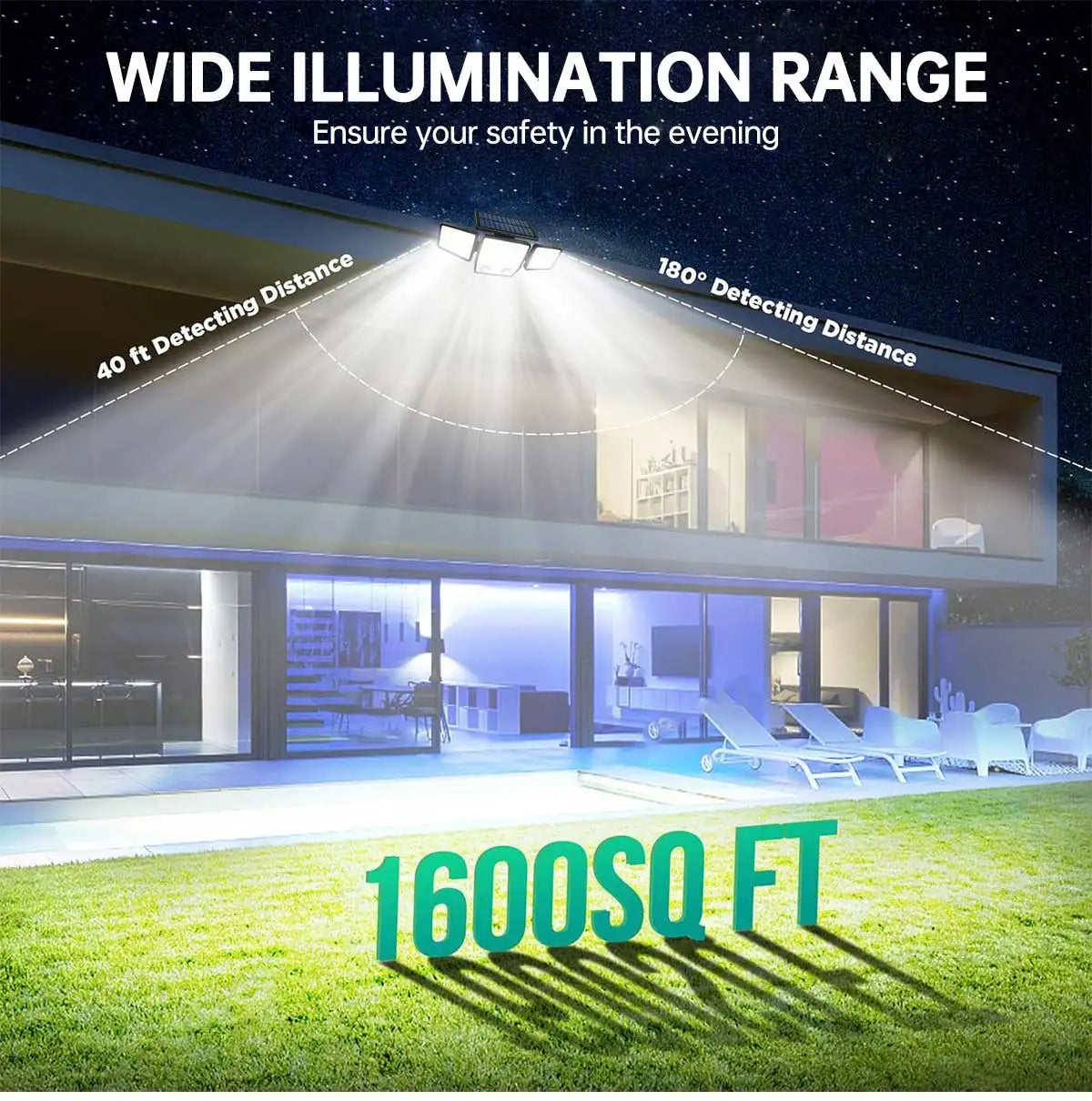 Solar Lights Outdoor Waterproof Super Bright Cordless Solar Motion Sensor Light 3 Adjustable Heads 270° Wide Angle Illumination