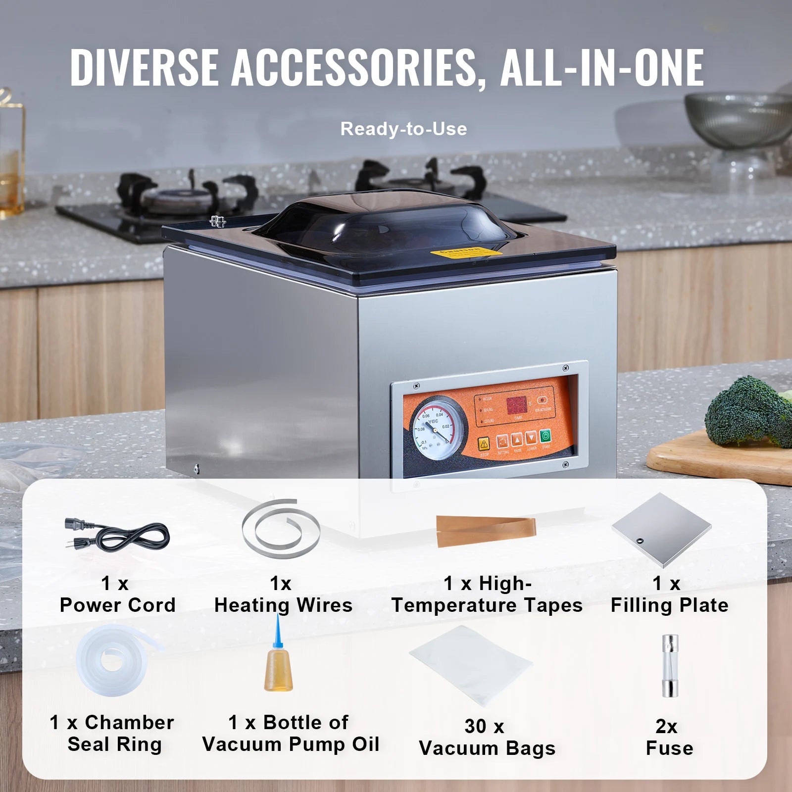 SucceBuy DZ-260S Chamber Vacuum Sealer 260W Vacuum Packing Machine with 10.2" Sealing Length for Wet Foods Meats Home Kitchen