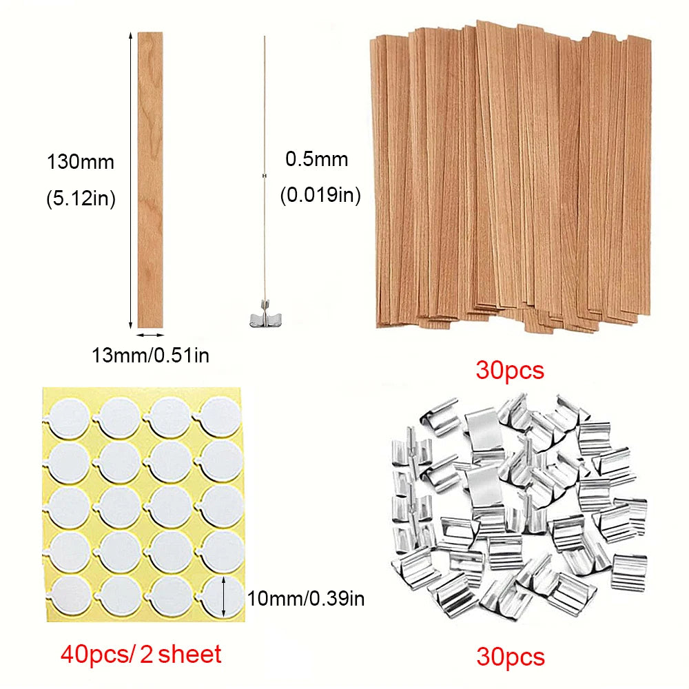 Wooden Candle Wicks with Metal Holders and Glue Dots