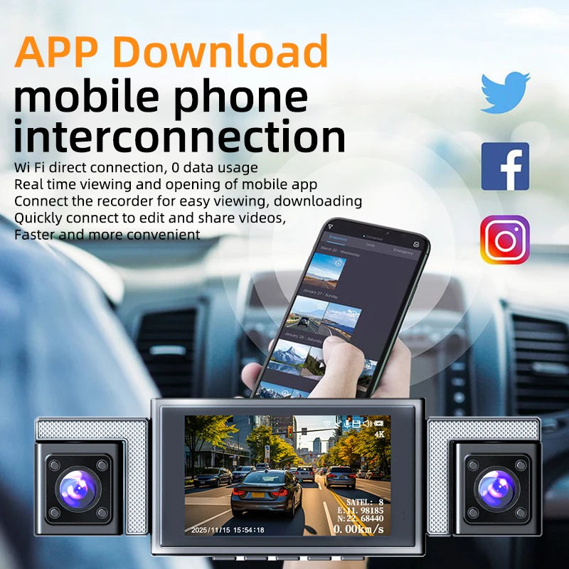 4-Channel 360° Dash Cam with WiFi, GPS and Rear Camera