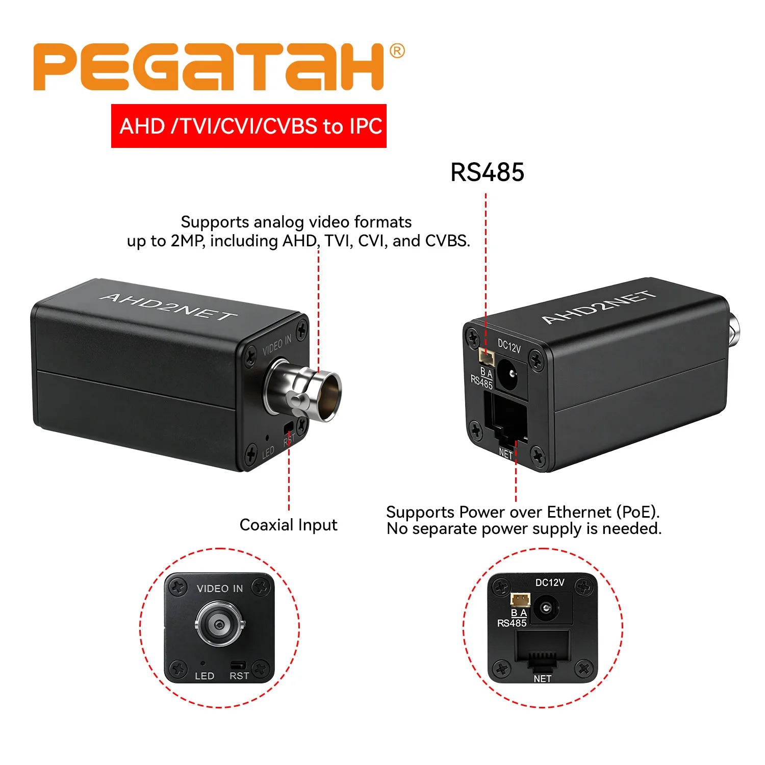 Convertisseur Caméra Analogique vers IP 1080P ONVIF Encodeur Vidéo PoE