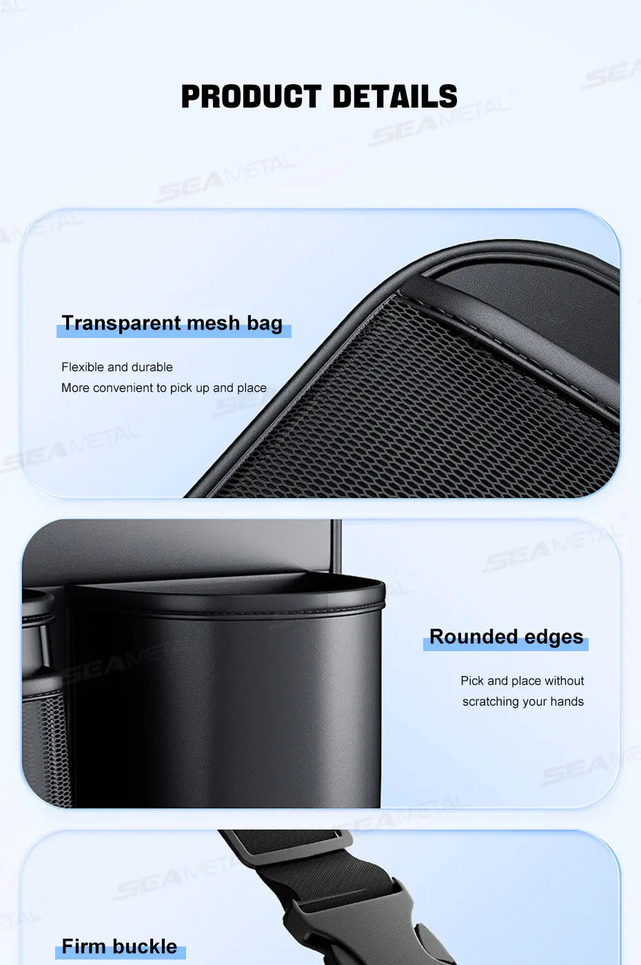 SEAMETAL SUV/MPV Trunk Storage Bag Wear-Resistant PU Leather Car Organizer Hook-and-Loop Fastener Auto Seat Back Storage Pouch