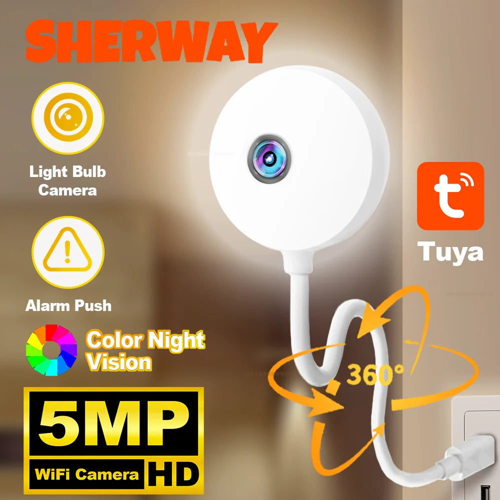 Tuya 5MP Mini WiFi Camera Indoor 2K Security Camera for Baby Monitor Wireless USB Plug IP Surveillance AI Auto Tracking Babe Cam