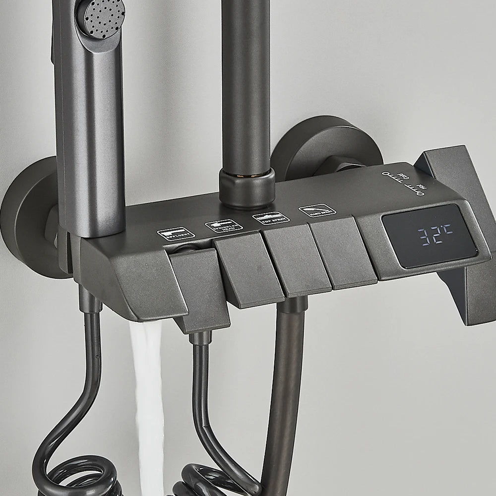 Black Digital Shower Set with Rainfall Head and Hand Shower