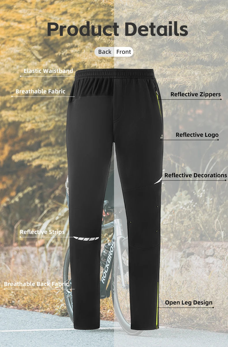 Winter Cycling Pants Fleece-Lined Windproof Reflective Trousers