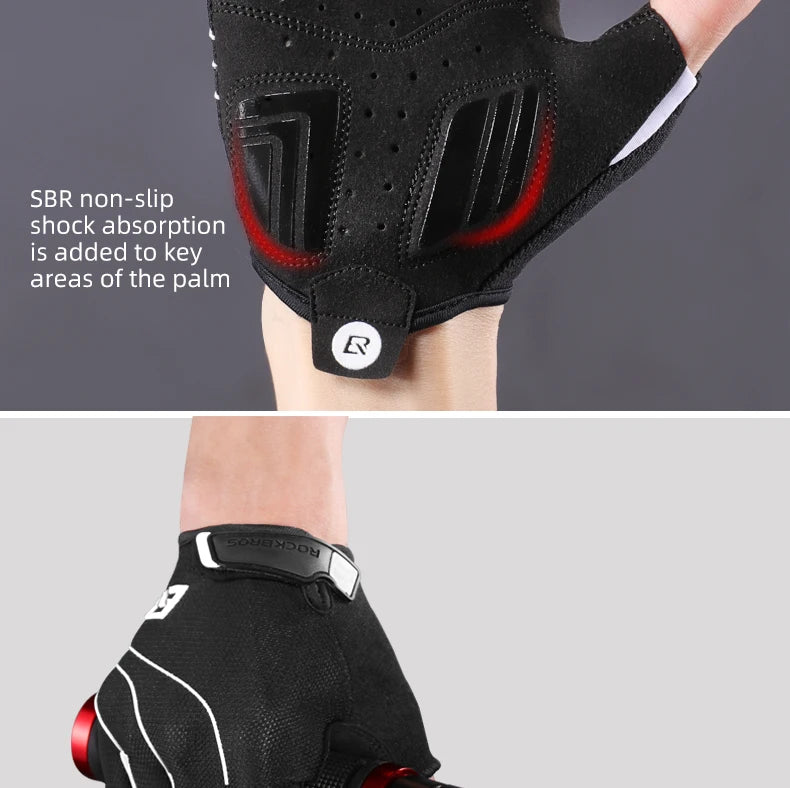 Luvas de Ciclismo ROCKBROS Luvas de Bicicleta com Almofada de Espuma Amortecedora Luvas Curtas de Meio Dedo Antiderrapantes Respiráveis para MTB DH Luvas para Homens