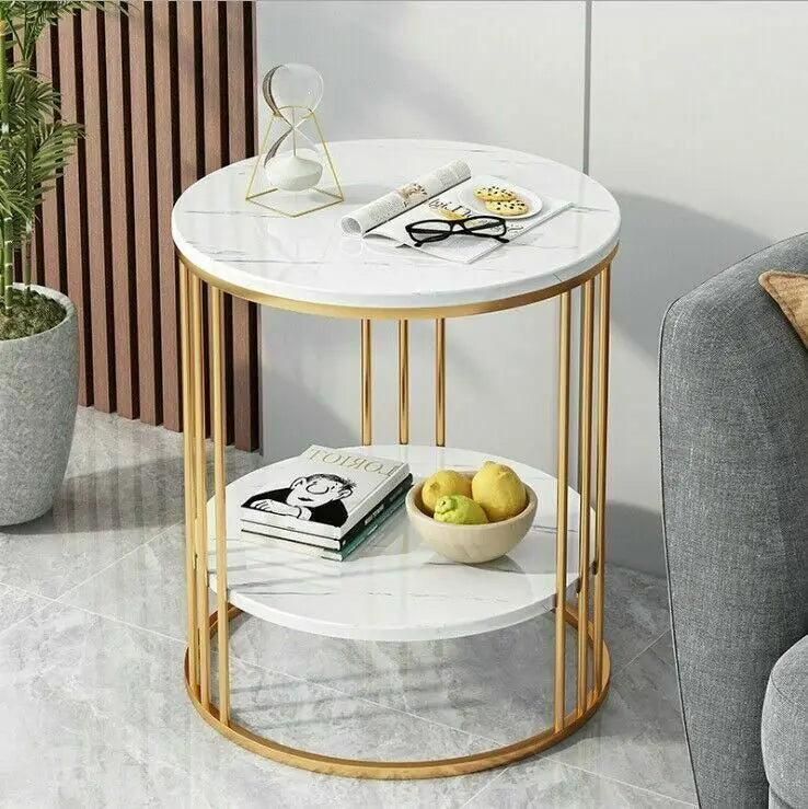 2‑Tier White Marble Side Table