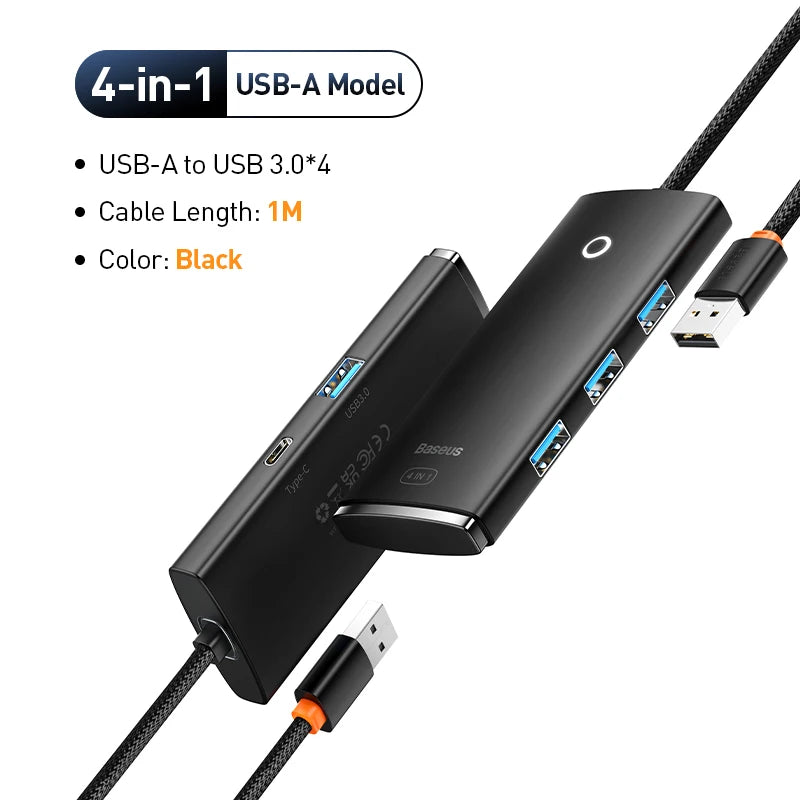 Čtyřportový rozbočovač USB Baseus, 5 Gbps, USB-A nebo USB-C